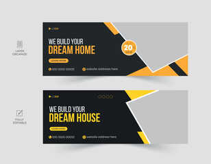 Construction facebook cover design, home repair social media banner, web banner ads template.