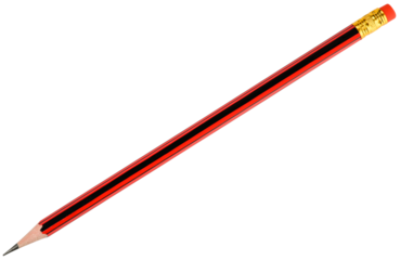 Pencil graphite black and red with an eraser isolated on a transparent background.
