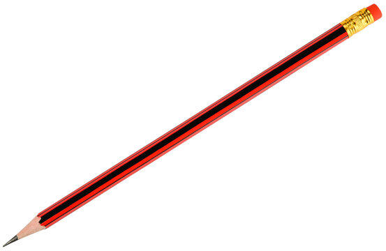Pencil graphite black and red with an eraser isolated on a transparent background.