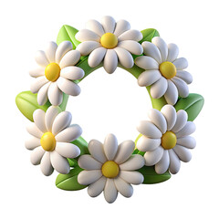 Illustration of a wreath of daisies on a white background, 3d illustration.
