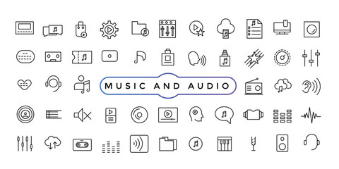 Music and Audio Video Icons Pack. Thin line icons set. Flat icon collection set.