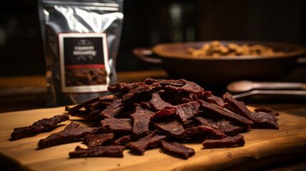 Tasty beef jerky seasoned and dried meat a portable 