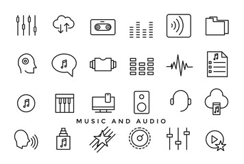 Music and Audio Video Icons Pack. Thin line icons set. Flat icon collection set.