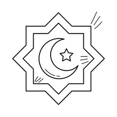 Symbol of Islam star and crescent in the octagon. Outline vector design illustration
