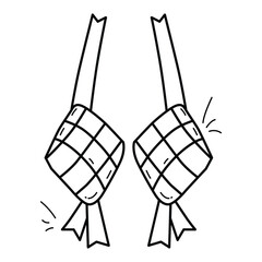 ketupat vector, black and white outline design illustration