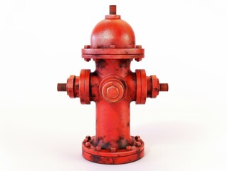 A classic red fire hydrant stands isolated on a white background, suggesting urban safety and firefighting readiness.