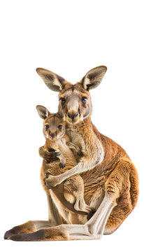 Isolated on a white background, there's a full-length image of a kangaroo.