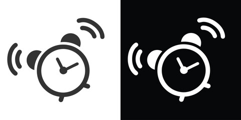 alarm ring icon on black and white - obrazy, fototapety, plakaty
