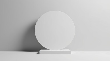 Clean minimalist white circle podium on gray background, for product showcase or presentation purposes.