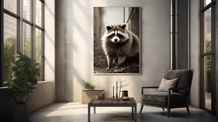Urban raccoon peacefully residing in a contemporary