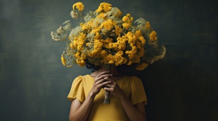 Anonymous Faceless Portrait with Yellow Flowers