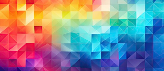 A vibrant geometric background featuring a rainbow of colors such as aqua, magenta, and electric blue. This art piece showcases colorfulness, symmetry, and patterns in visual arts - obrazy, fototapety, plakaty
