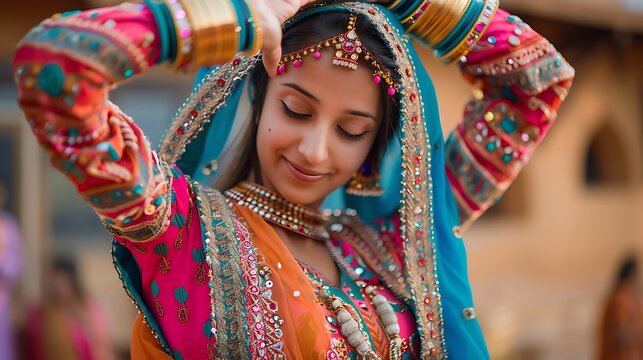 woman in sari. Bhangra Beats and Sweet Treats: Happy Vaisakhi Celebration in India dance day