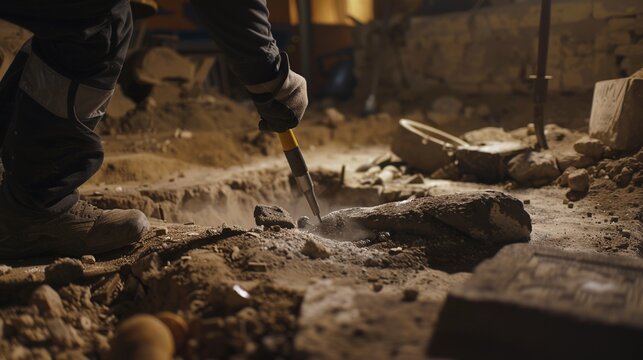 Individual using tools to excavate historical objects