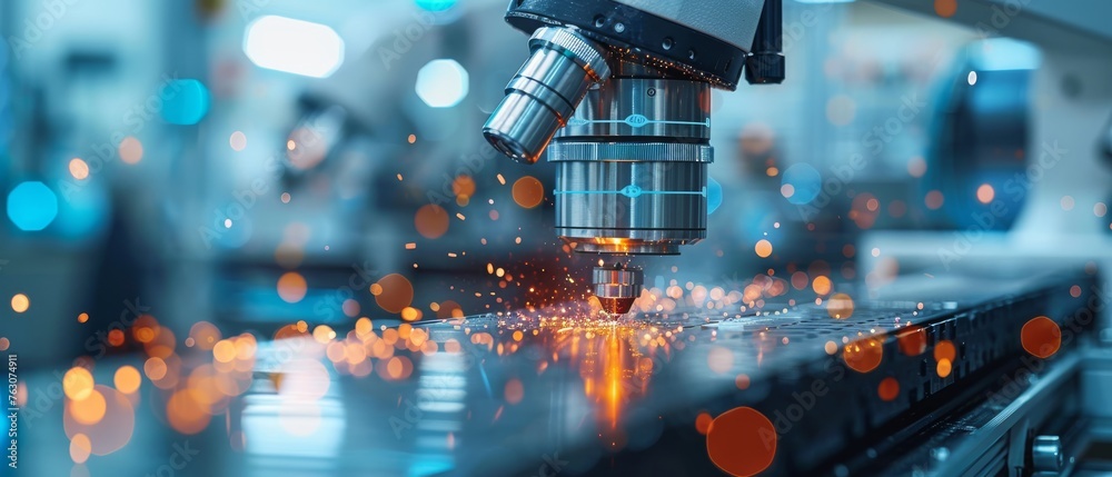 Poster IOT software and smart industry robot arms for digital factory production technology showing automation manufacturing processes of Industry 4.0 or the fourth industrial revolution.