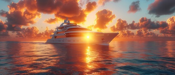 Sunset cruise on the ocean - obrazy, fototapety, plakaty