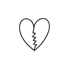 A broken heart isolated on white background. Vector hand-drawn illustration in doodle style. Perfect for designs, cards, decorations.