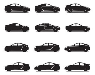Set of silhouettes of cars on a white background. Vector illustration