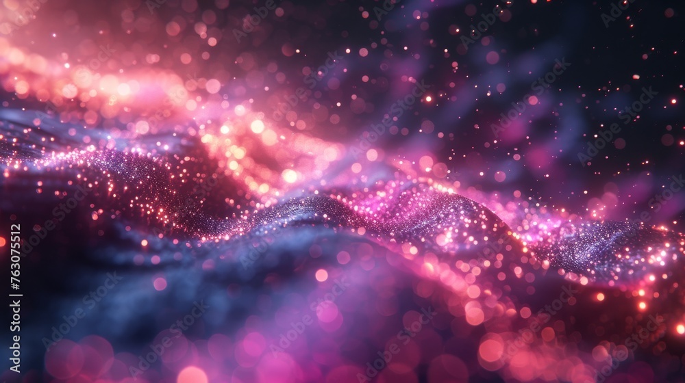 Sticker VFX space particle design element featuring pink & purple futuristic space particles. Abstract colorful lights background animation with an energy ray.