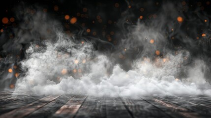 Abstract Defocused Halloween Background - Smoke and Mist On A Wooden Table