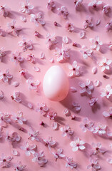 easter egg with cherry flowers on pink background