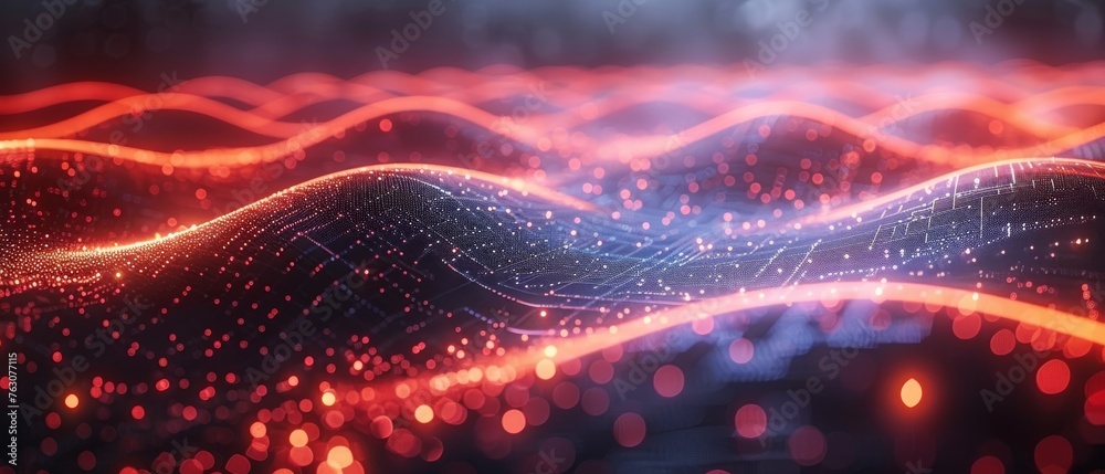 Aufkleber Future technology abstract illustration. Low poly shape with connecting dots and lines on dark background. 3D rendering. Big data visualization.