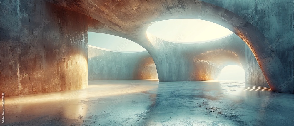 Leinwandbilder An abstract futuristic architecture rendering with an empty concrete floor.
