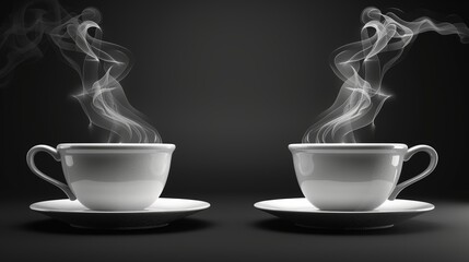 Set of 5 isolated 3D modern images representing: coffee cup, tea smoke, food steam or vapor clouds, realistic white cigarette or hookah steam trail, hot dish or mug haze, isolated design elements on
