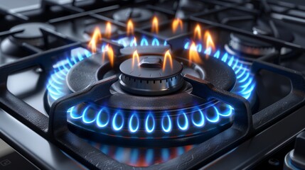 Modern realistic mockup of burning propane butane in an oven for cooking with blue flame on transparent background.