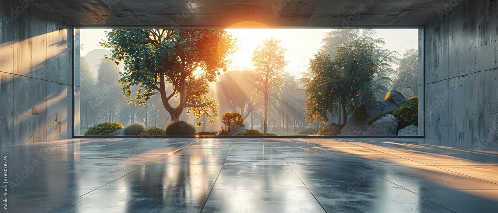 Leinwandbilder a 3d rendering of an architecture background with a concrete floor and car advertising.