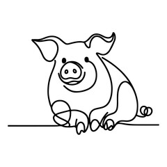hand draw black sketch Big fat pig vector illustration isolated on white background