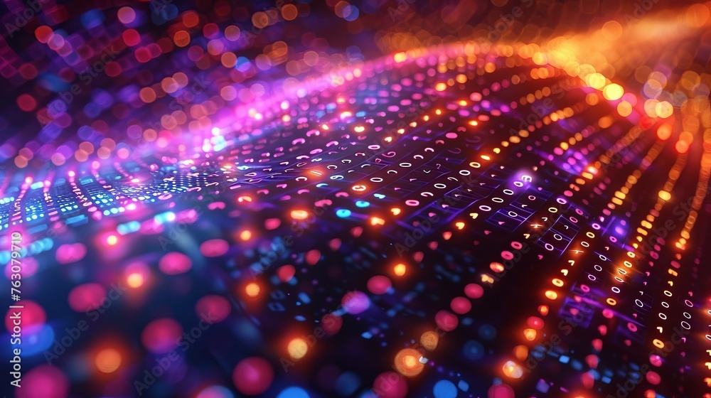 Leinwandbilder A binary code background in a digital technology style. A dynamic line with zeros and ones - symbolizing cyberspace and data flow.