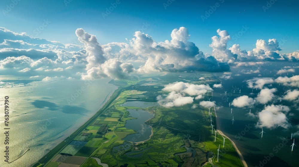 Aufkleber ijsselmeer flevoland netherlands ijsselmeer windmill park with cloudy sky and a wind turbine at nigh