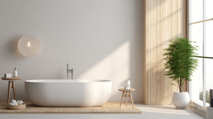 Fototapeta na wymiar white minimalist bathroom interior with decor in eco style