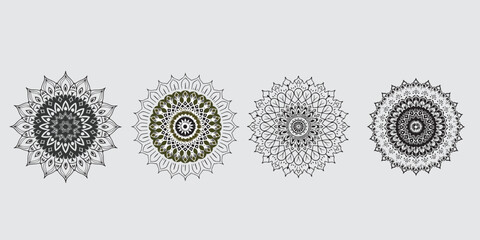 Set of mandala decorative and ornamental design for coloring page, greeting card, invitation, tattoo, yoga and spa symbol