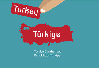 Turkey changes its name into Türkiye as a rebrand concept. editable clip art - obrazy, fototapety, plakaty