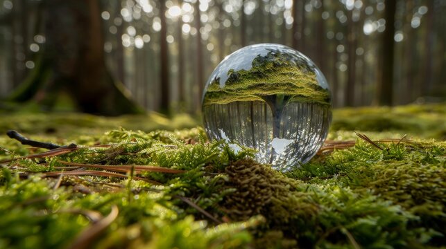 Using the glass globe as part of the in nature concept for preserving the environment and conserving nature