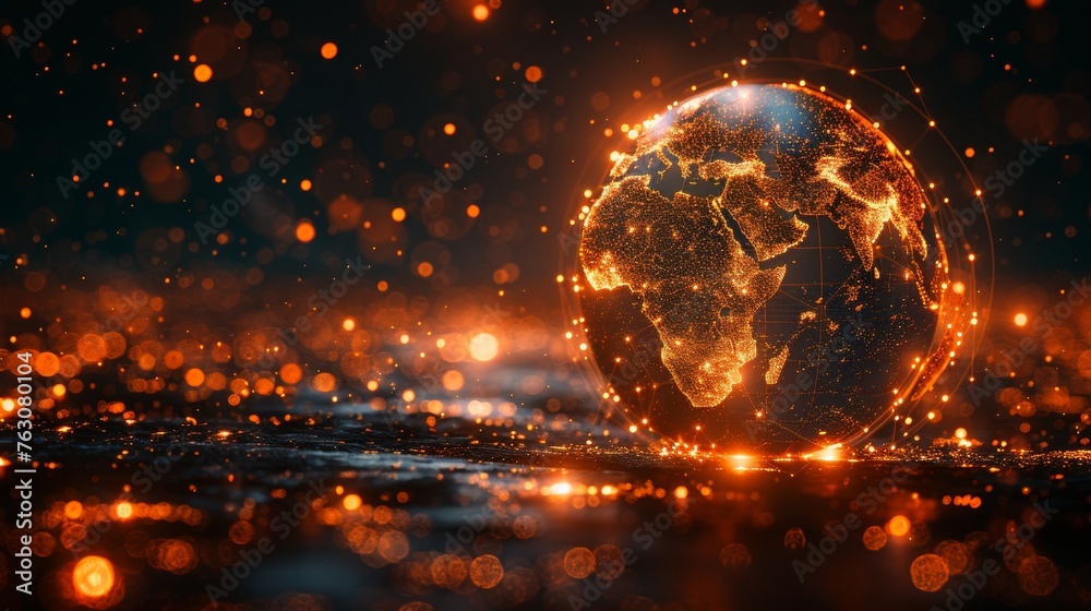 Leinwandbilder earth-based abstract design. world map. space view. geometric background. light connection sphere. m