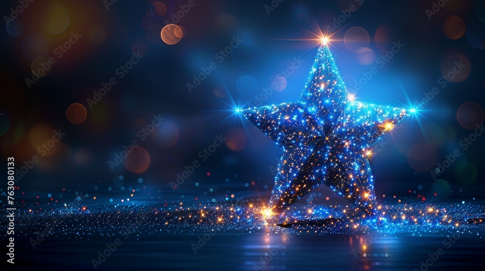 Fototapete The abstract illustration shows a blue star on the background. The background is created with low poly style design. Abstract geometric background. Wireframe light structure. Modern 3D graphic