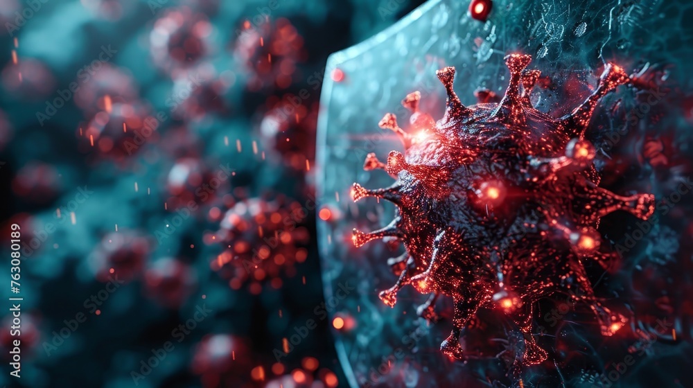 Aufkleber a blue futuristic guard shield against red viruses. the immune system is protecting against the viru