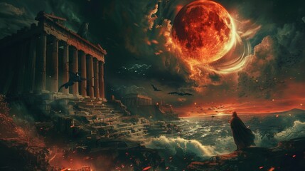 Apocalyptic Scene with Eclipsing Red Planet
