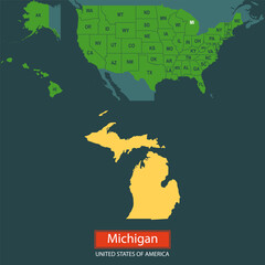 United States of America, Michigan state, map borders of the USA Michigan state.