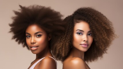An African American skincare model with perfect skin and curly hair. A beauty spa treatment concept with copy space.