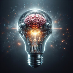 Creative idea concept with brain illustration in light bulb