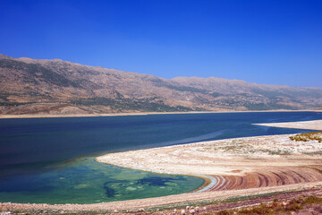 Scenic view of lake Qaraoun in the valley of Mount Lebanon