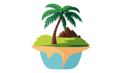 Cute Earth Sphere Palm Tree & Island Vector Isolated on White 3