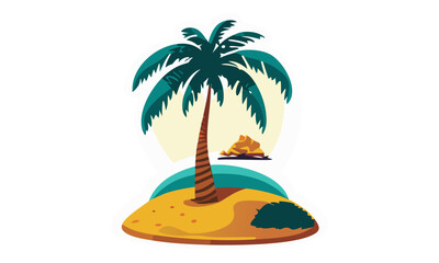 Hot Cute Palm Tree & Island Vector Isolated on White