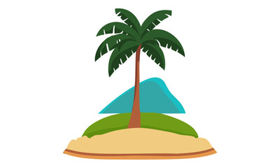 Cute Palm Tree & Island Sand Beach Vector Isolated on White