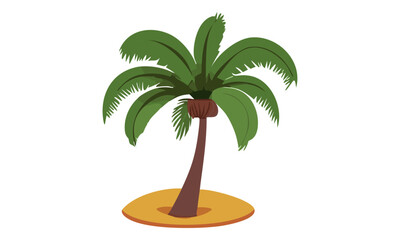 Simple Cute Palm Tree & Island Vector Isolated on White
