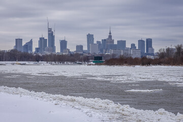 Winter view of River Vistula River in Warsaw, Poland
